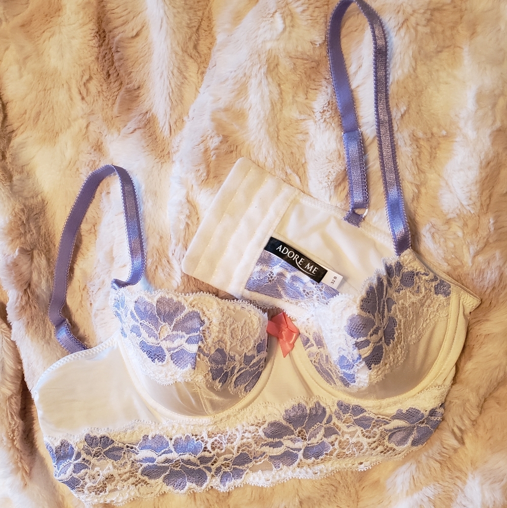 Adore Me white and purple long line bra 32B